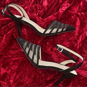 JG Mesh Pointed-Toe Slingback Heels